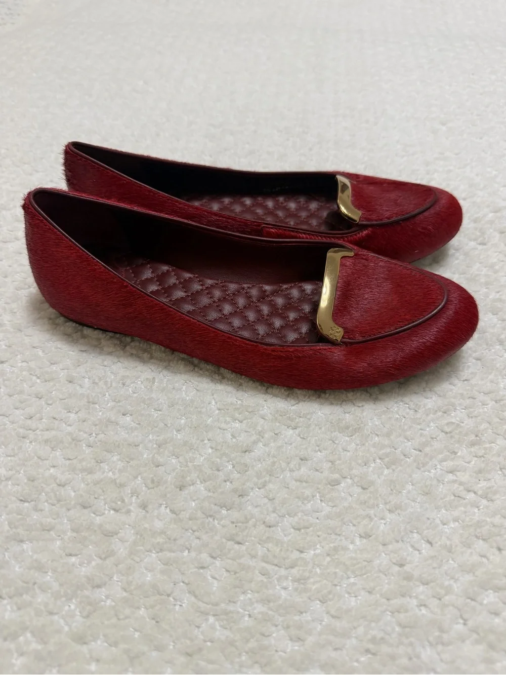 Tory Burch Real Bovine Hair Leather Jess Red Flats Size 6.5